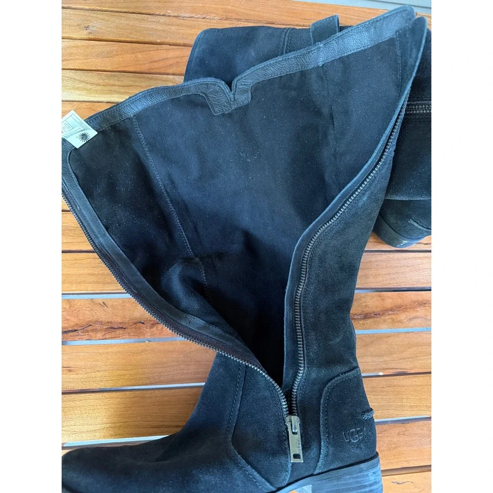 UGG Sorensen Waterproof Suede Tall Boots Womens 7.5 Black Knee High Lug Sole